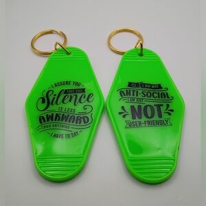 Motel Keychain Custom Retro Styled Green Black Antisocial Keyrings